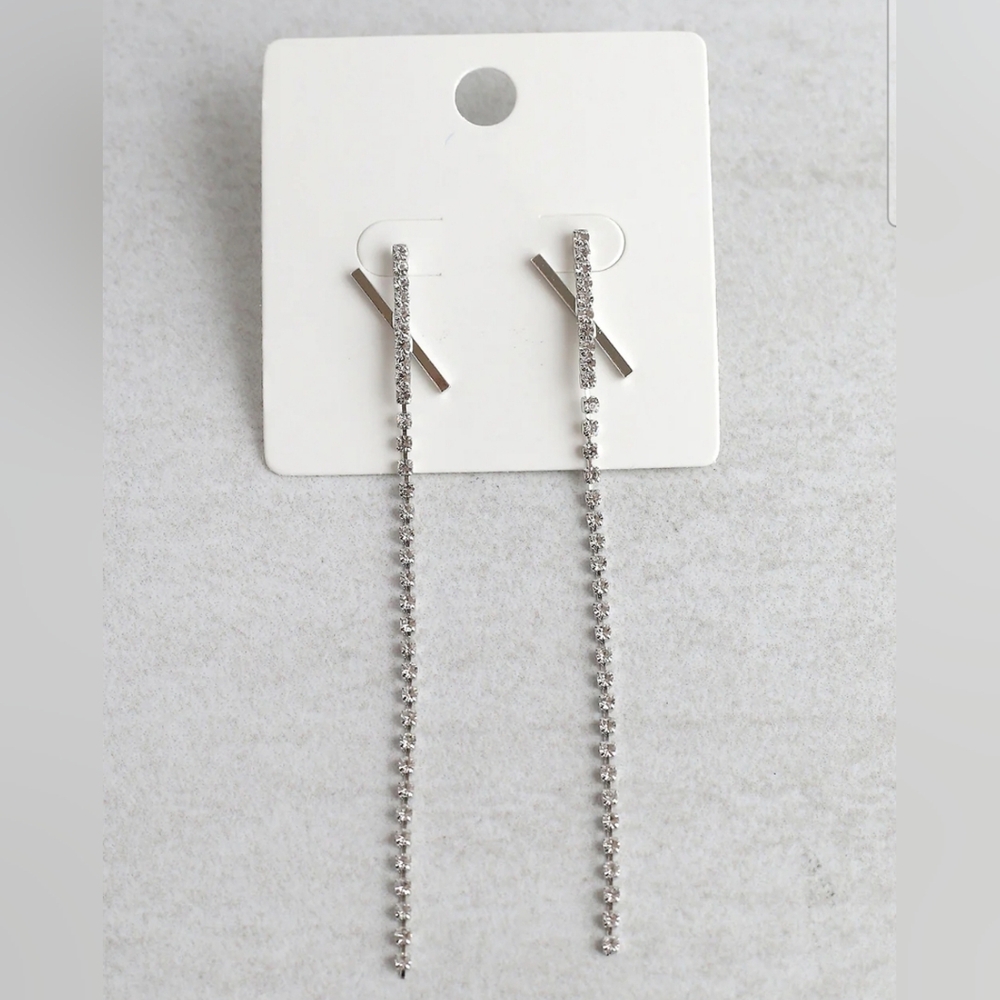 X Silver Dangle Rhinestone Earrings BNIB